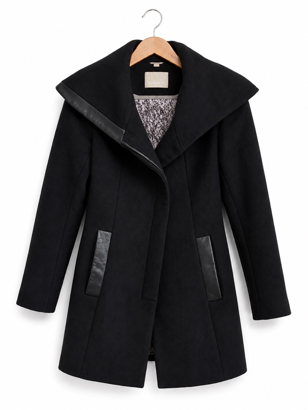 SOIA & KYO Jana Wool Blend Lambskin Leather Oversized Collar Coat S